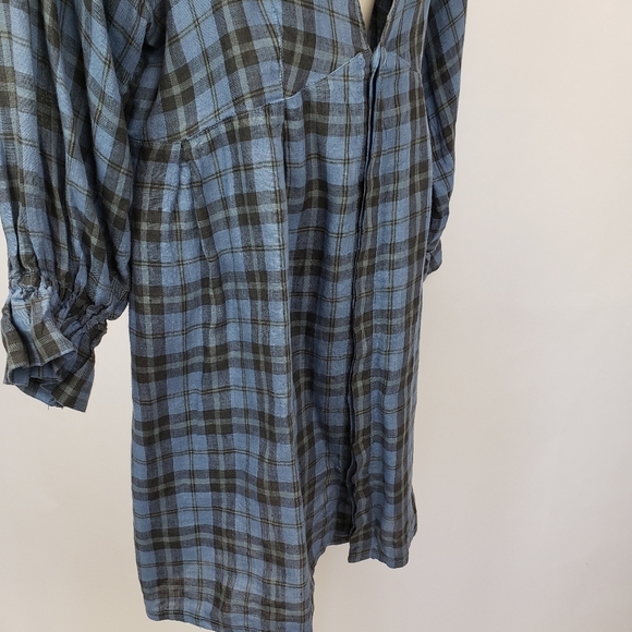 CP Shades x Free People Yoko Tunic Long Sleeve Line Dress Blue Plaid Lagenlook M - Picture 3 of 10